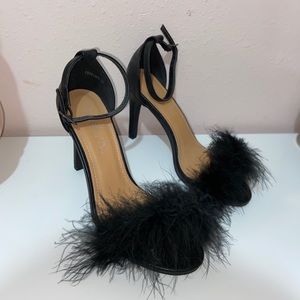 Black Faux Fur Heels